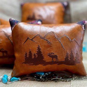 Western pillow, Elk pillow, Leather pillow, choose from 7x12, 12x12, 12x7